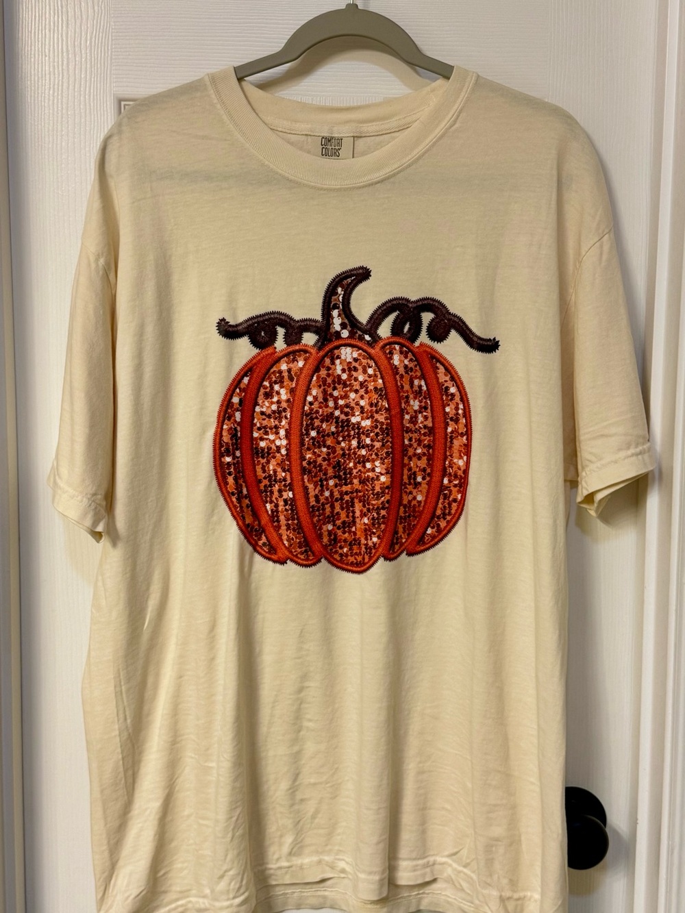 Sequin Pumpkin Comfort Colors Tee- Cream XL